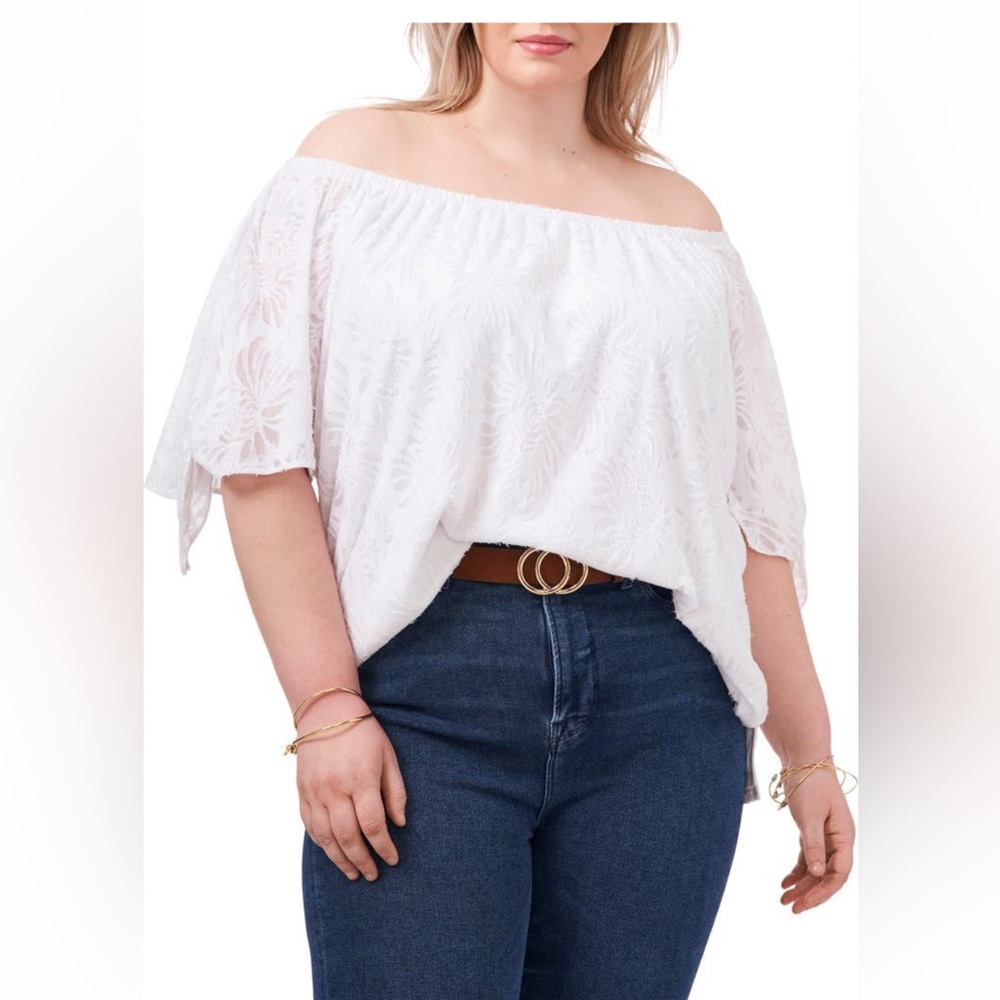 Vince Camuto Floral Jacquard Off the Shoulder Top (Plus Size)